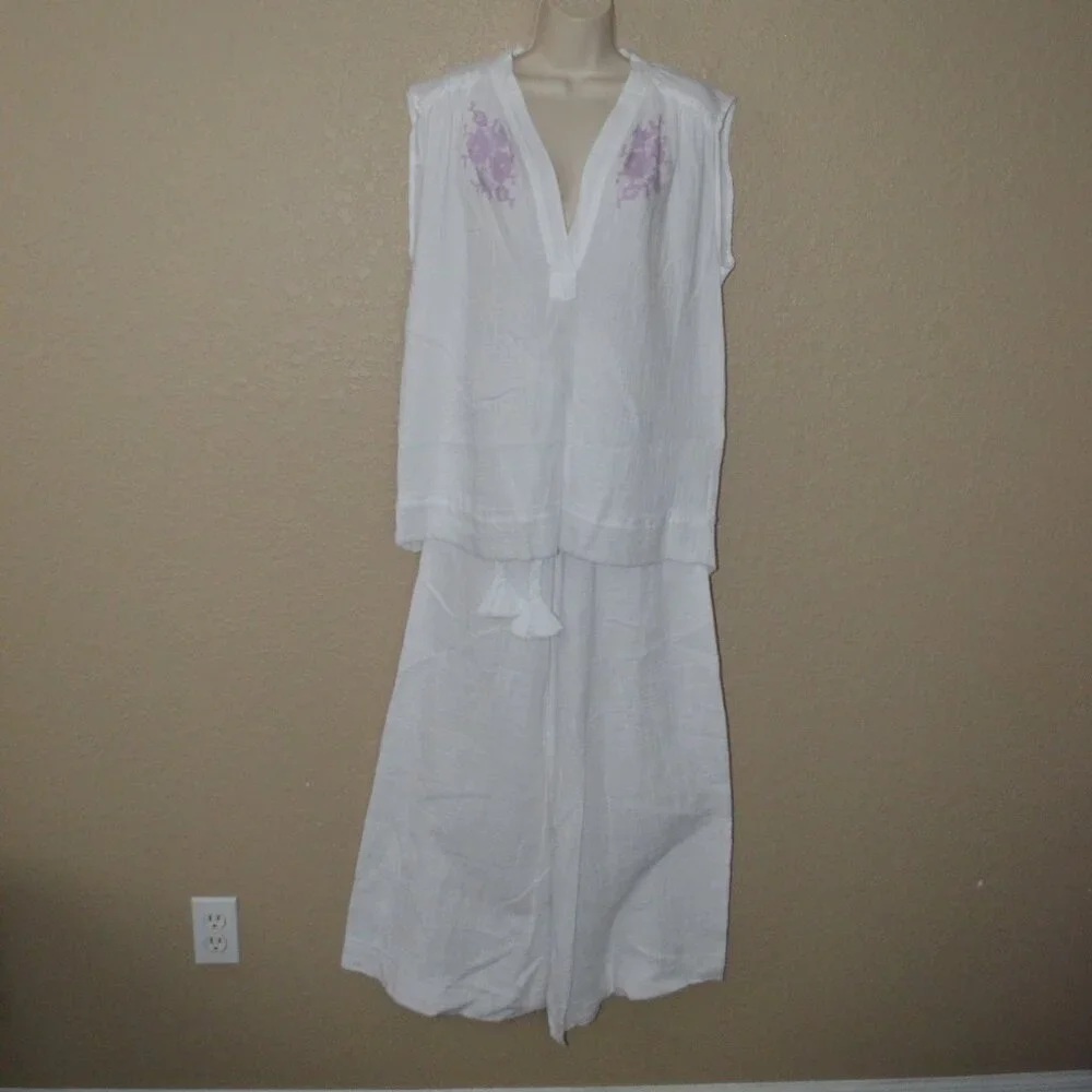 NWOT Sz S/M Vanita Rosa White Gauze Beach Wear Pants & Top Set Outfit